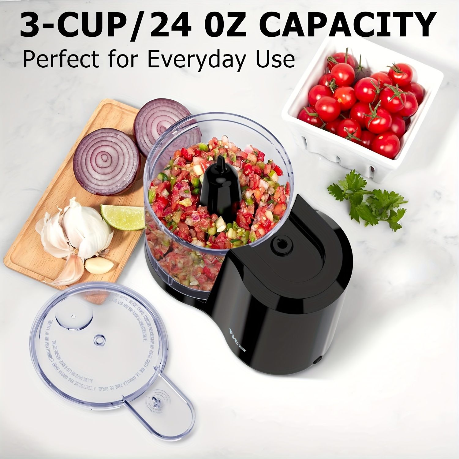 Electric food processor with sharp blades – ideal for chopping vegetables and fruits